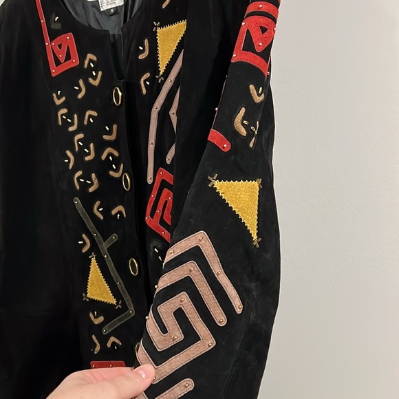 Jon Lawrence Ltd - m, black/tan/red suede jacket, 80s - Picture 6 of 10
